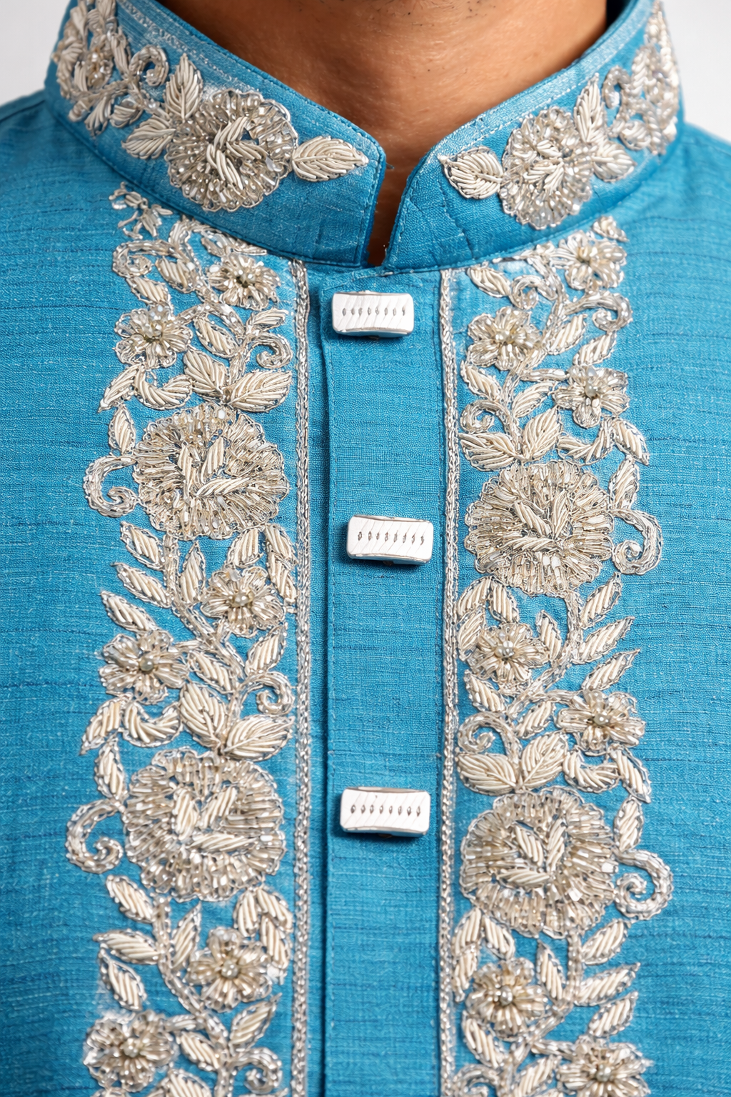 Noor-e-Zar Motka Zardosi Panjabi - Blue & Silver
