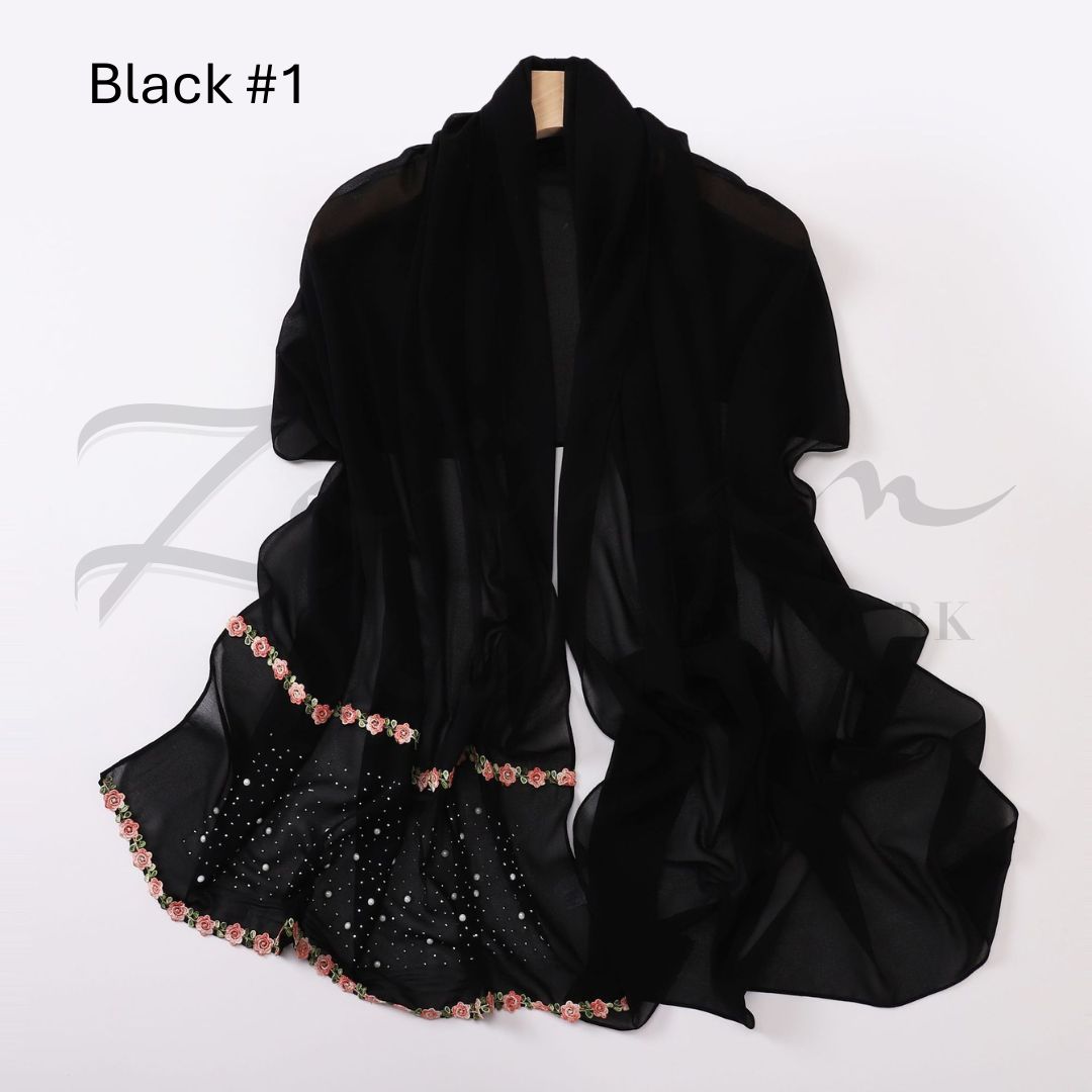 Ceramic Stone Pearl Chiffon Hijab