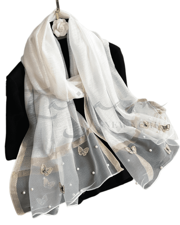 Butterfly Embroidery Beads Party Hijab