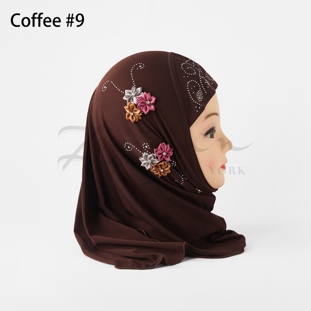 Kids Hijab w/Flower + Stone