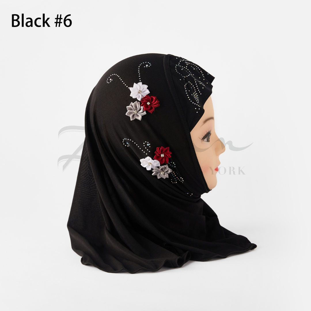 Kids Hijab w/Flower + Stone
