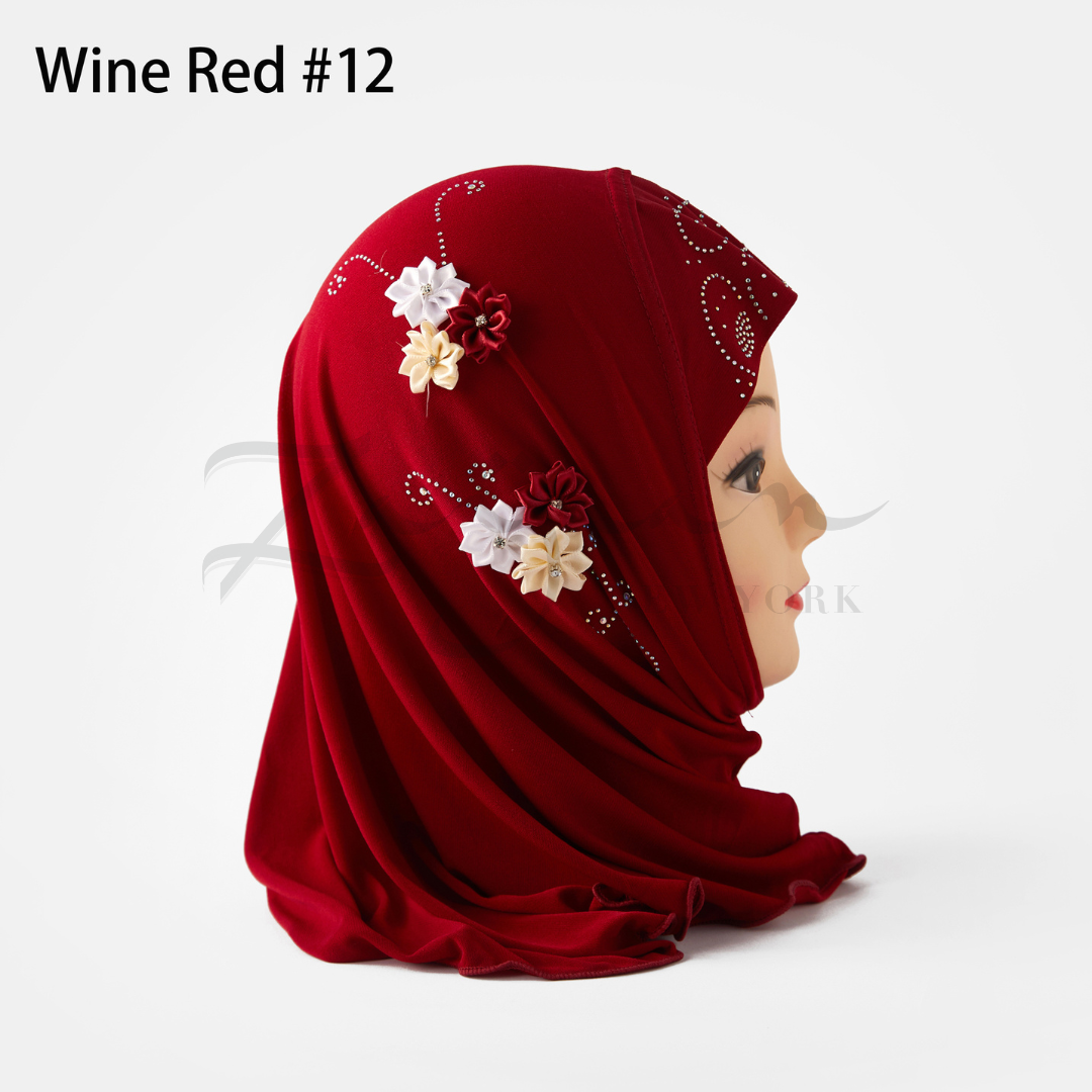 Kids Hijab w/Flower + Stone