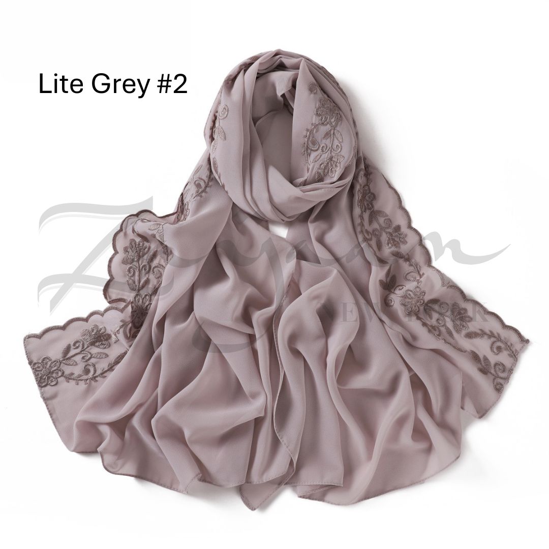 Embroidered Flower Lace Premium Chiffon Hijab