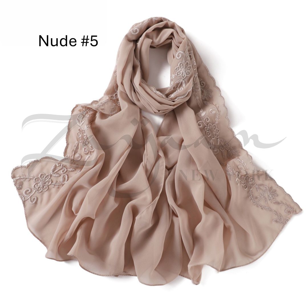 Embroidered Flower Lace Premium Chiffon Hijab