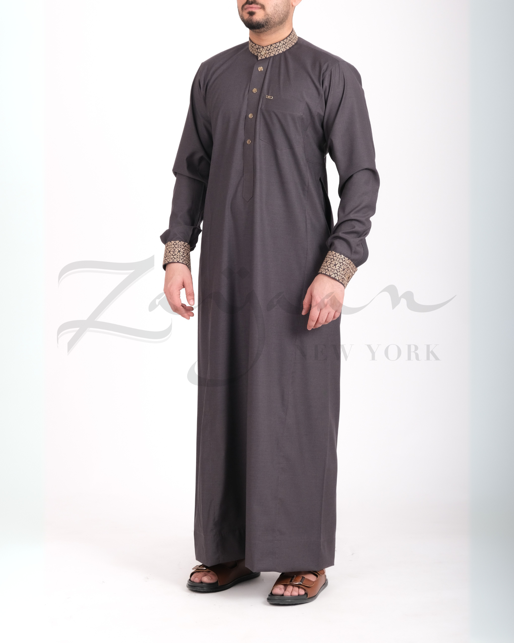 Platinum Embroidered Thobe l BLCK QAMS