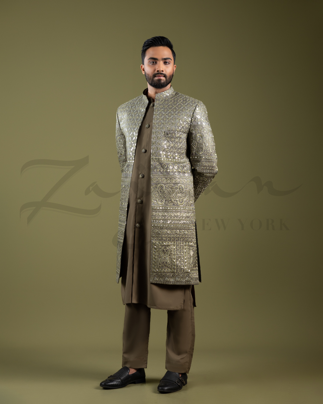 Pakistani sherwani Olive