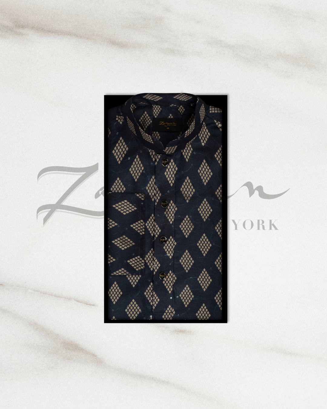 Premium Print Panjabi | Dark Navy Blue