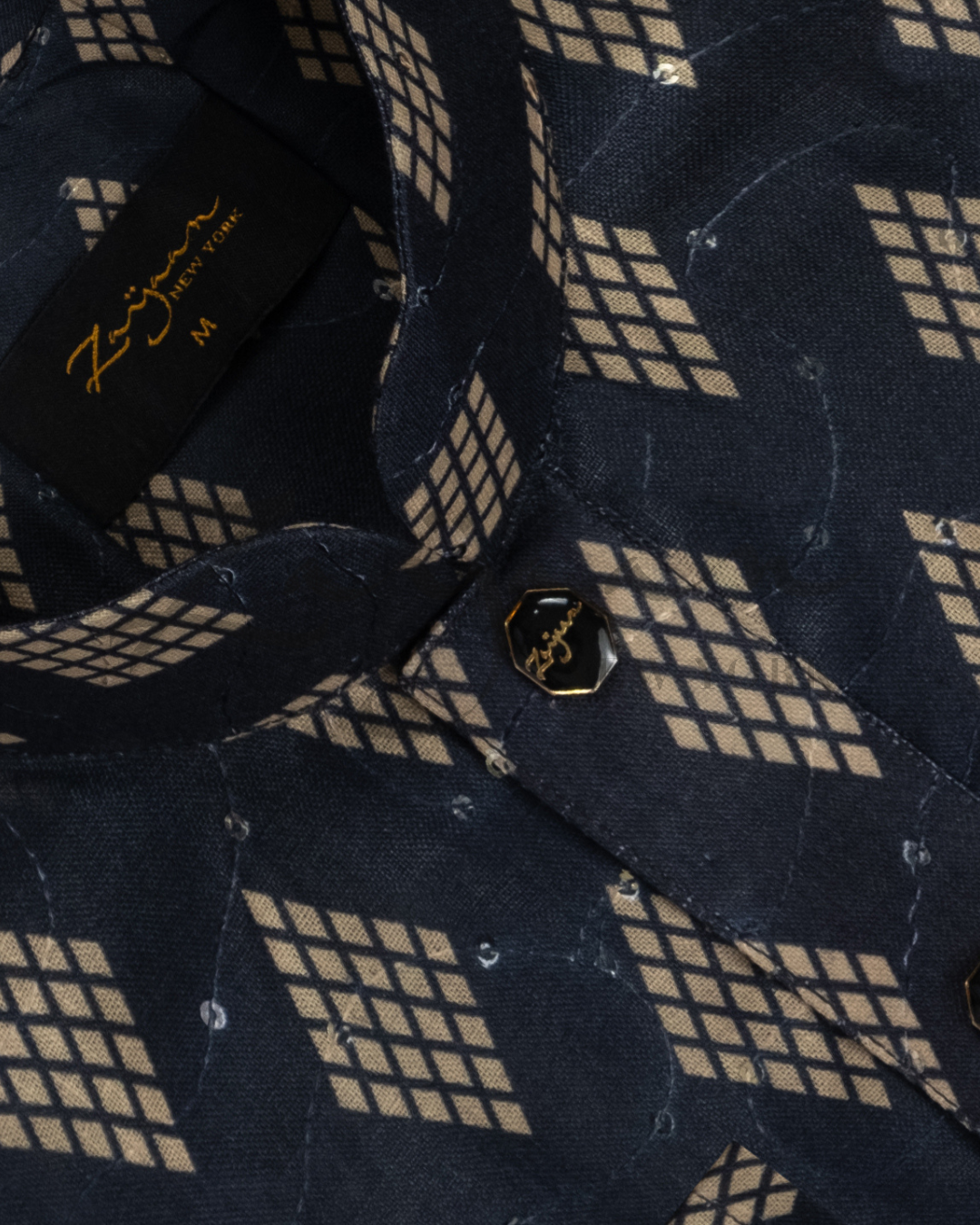 Premium Print Panjabi | Dark Navy Blue