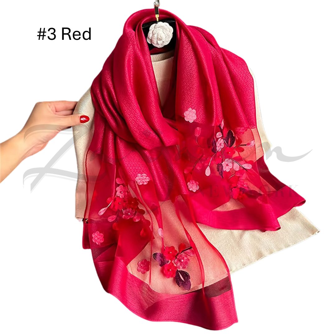 Luxury Soft Thin Silk Embroidered Organza Hijab