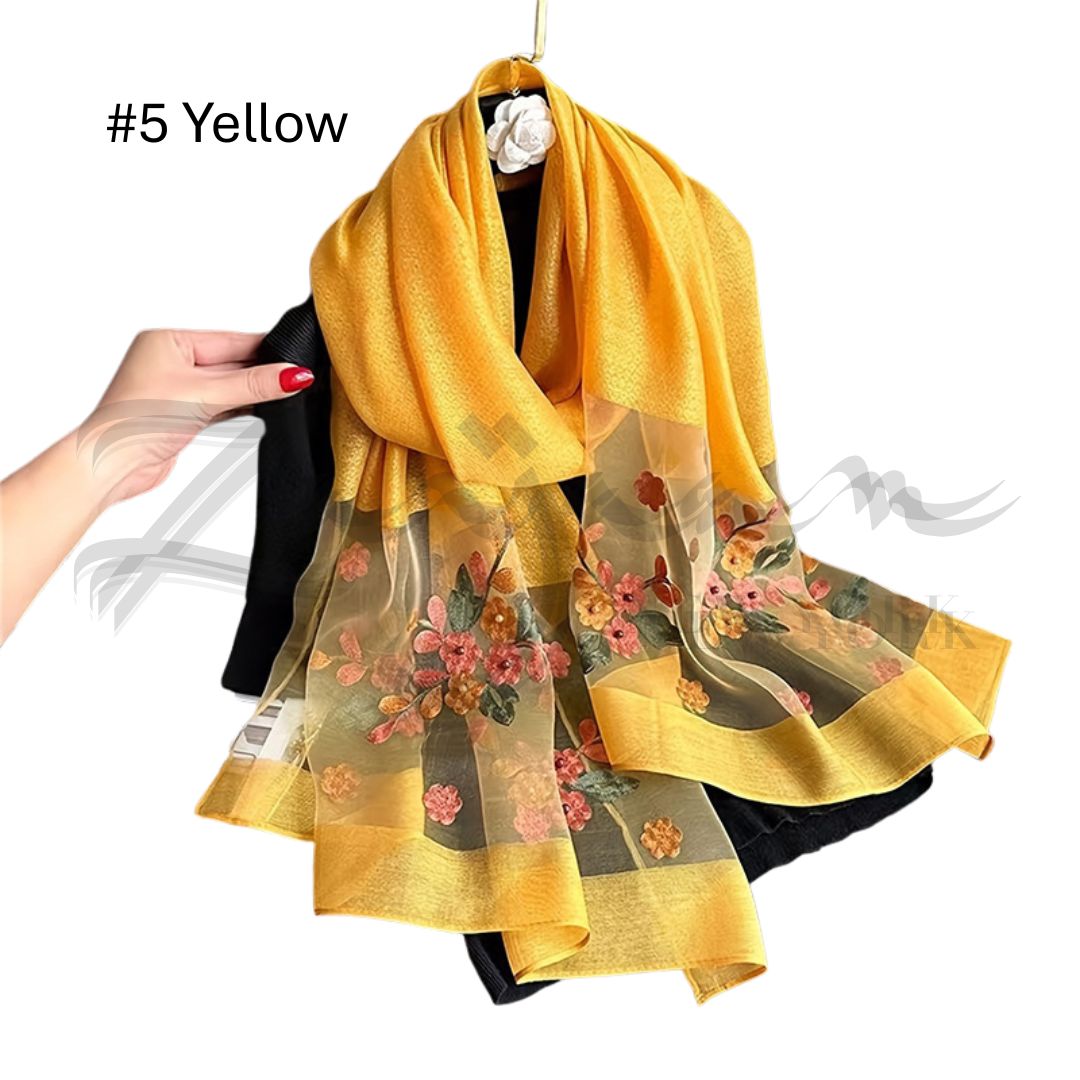 Luxury Soft Thin Silk Embroidered Organza Hijab