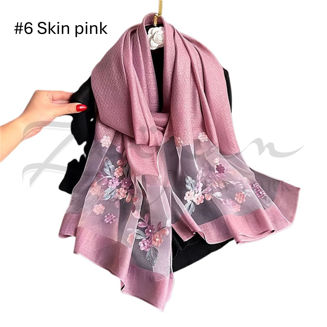 Luxury Soft Thin Silk Embroidered Organza Hijab
