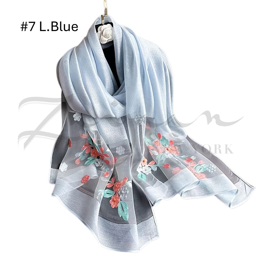 Luxury Soft Thin Silk Embroidered Organza Hijab