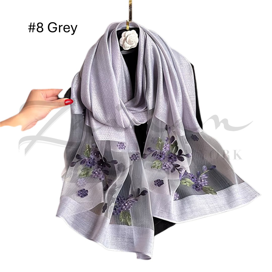 Luxury Soft Thin Silk Embroidered Organza Hijab