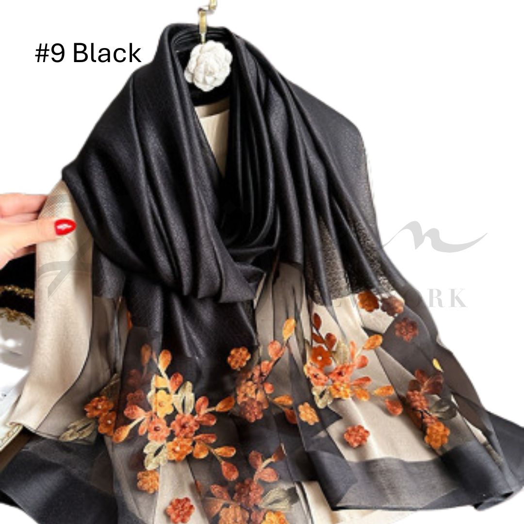 Luxury Soft Thin Silk Embroidered Organza Hijab