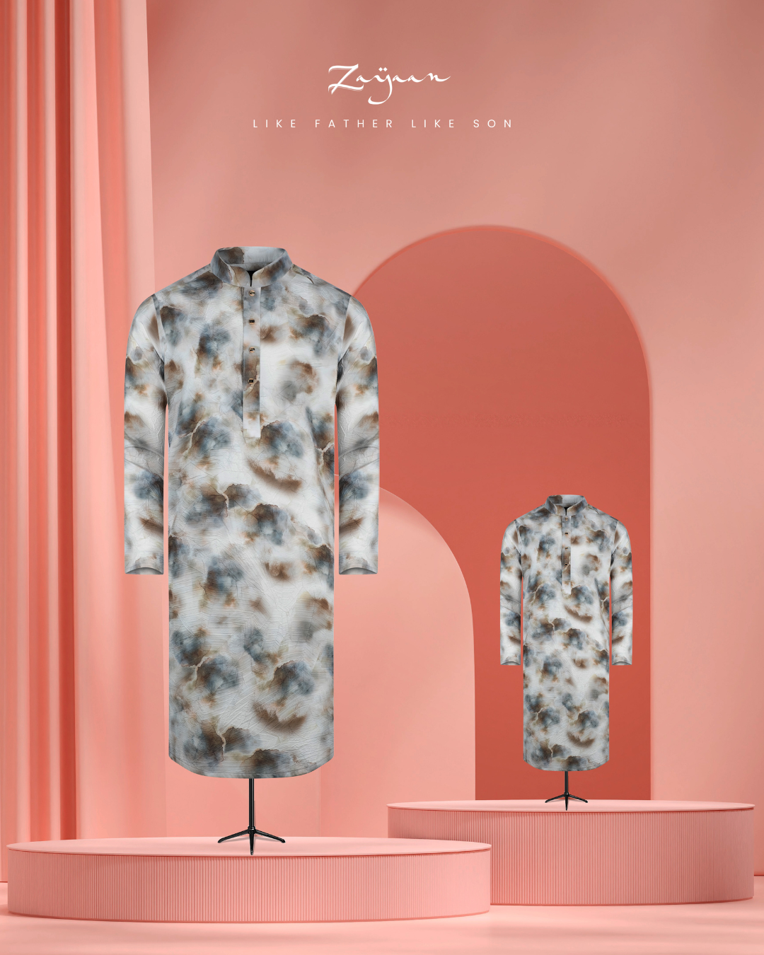 Premium Print Panjabi | Cream & Gray | Son