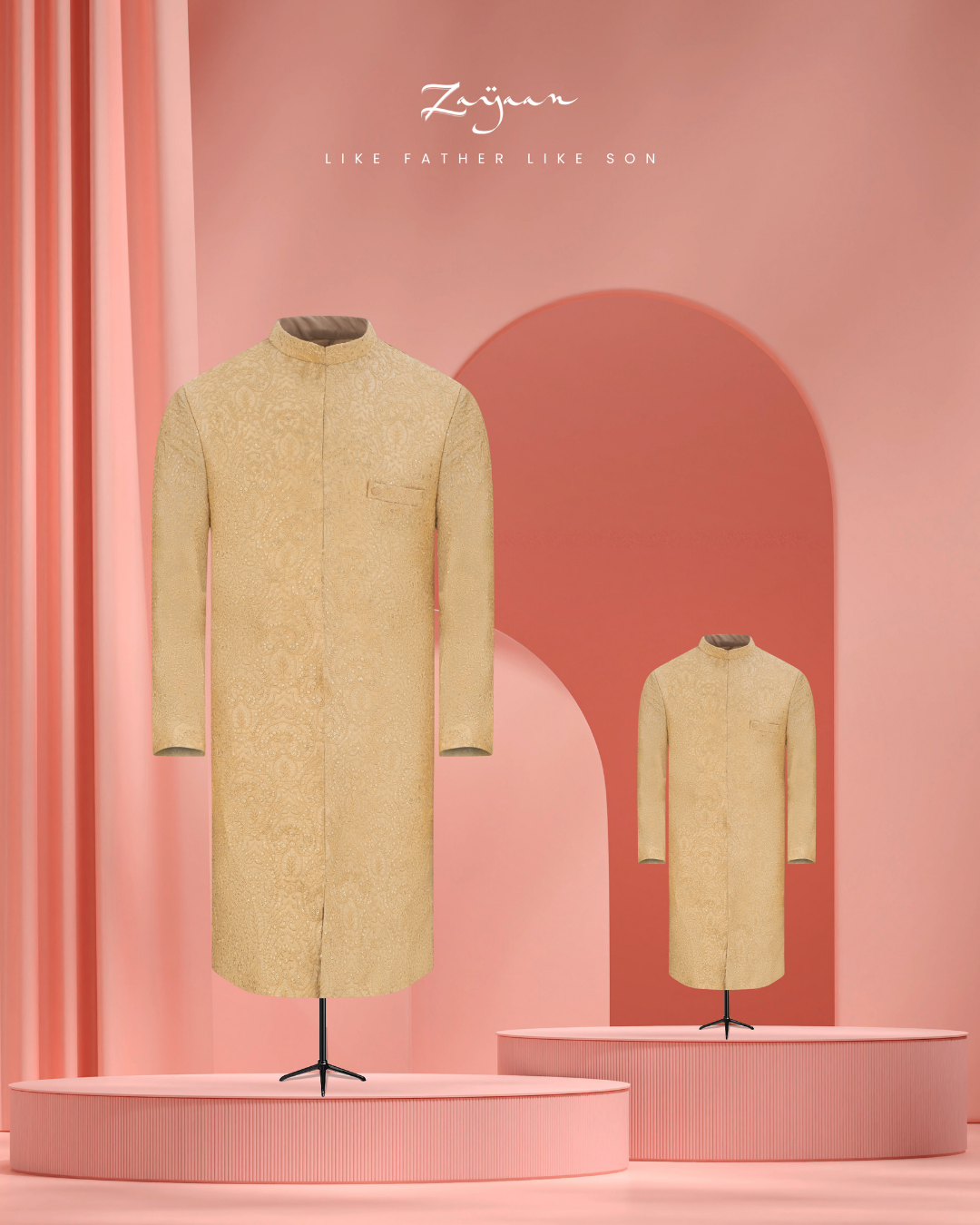 Premium embroidered Sherwani Set| Beige I Son