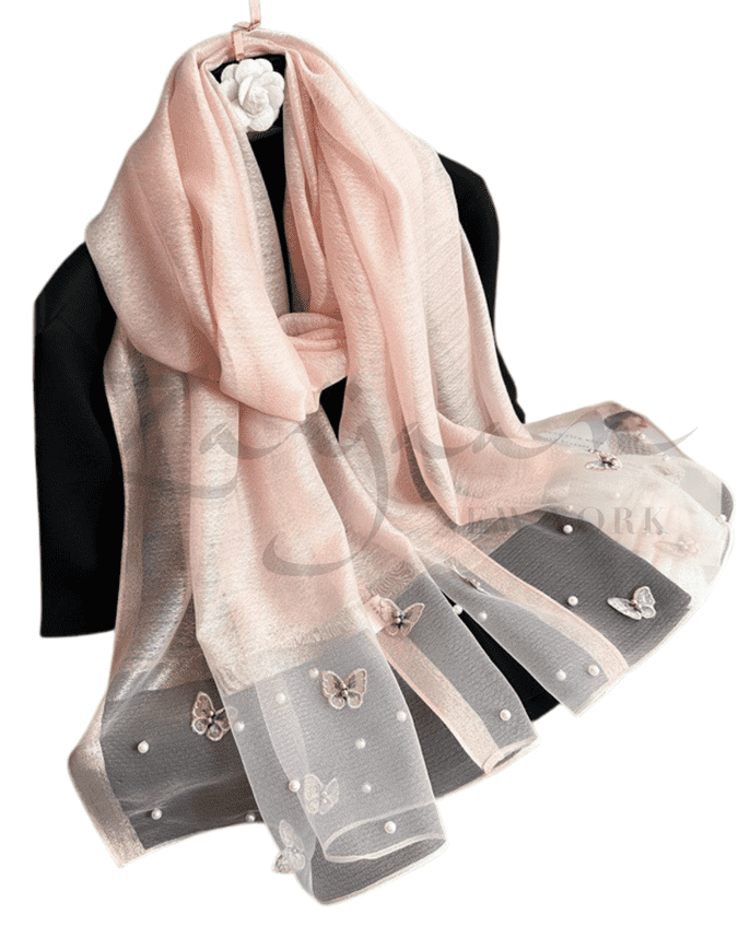 Butterfly Embroidery Beads Party Hijab