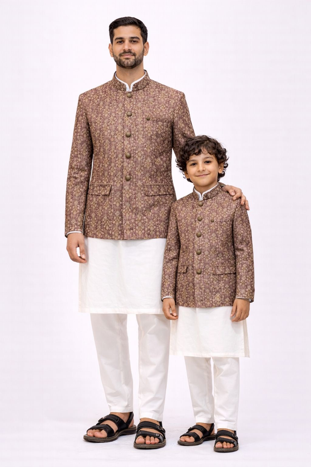 Premium Embroidered Pakistani Prince Coat| Brown I Kids