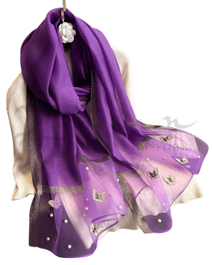 Butterfly Embroidery Beads Party Hijab