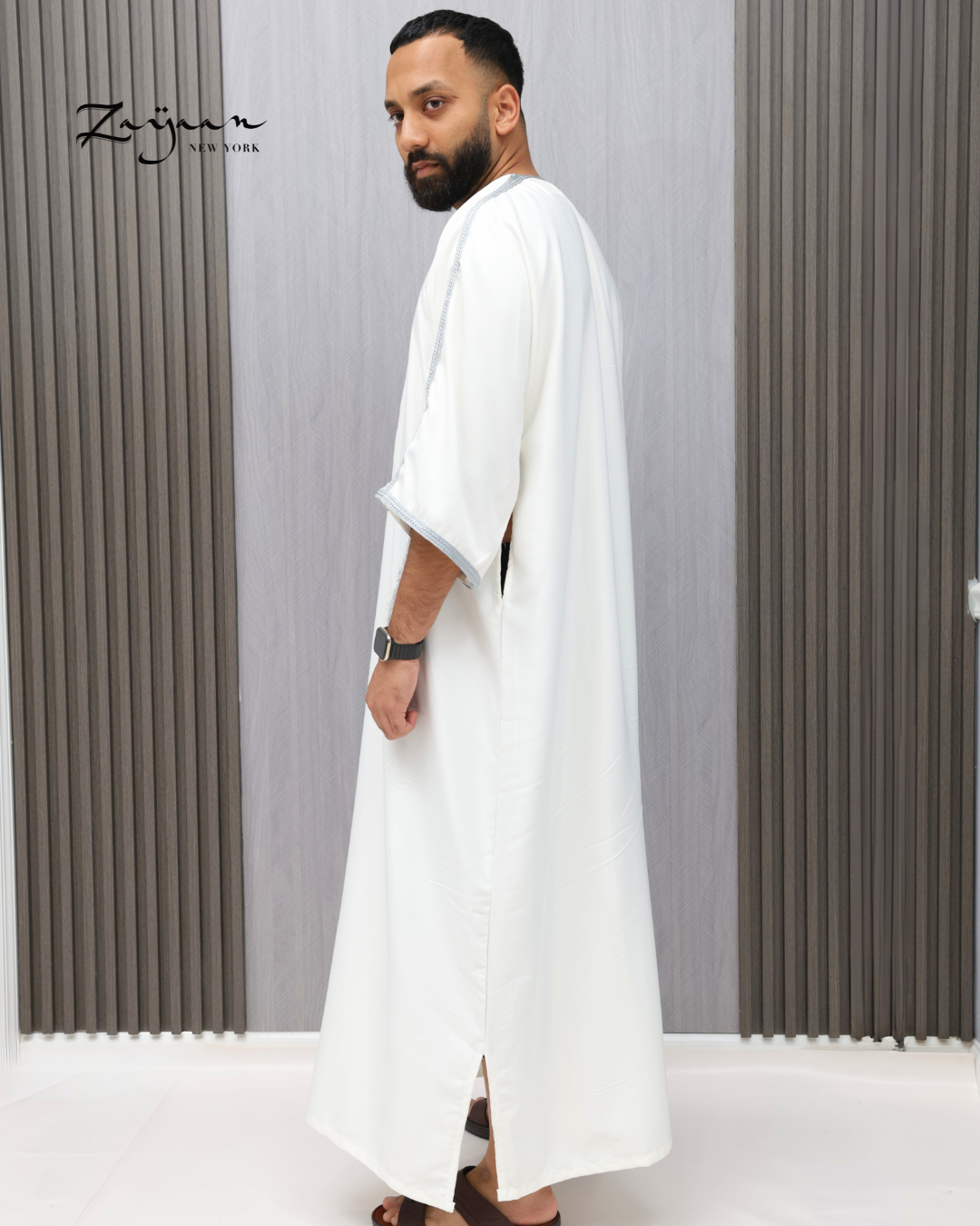 Platinum Moroccan Thobe | White & Silver