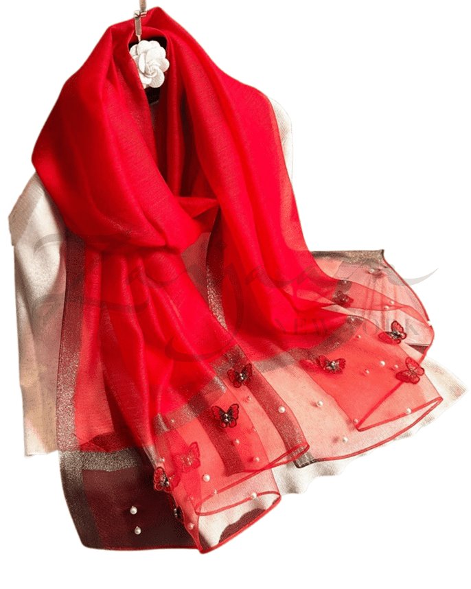 Butterfly Embroidery Beads Party Hijab