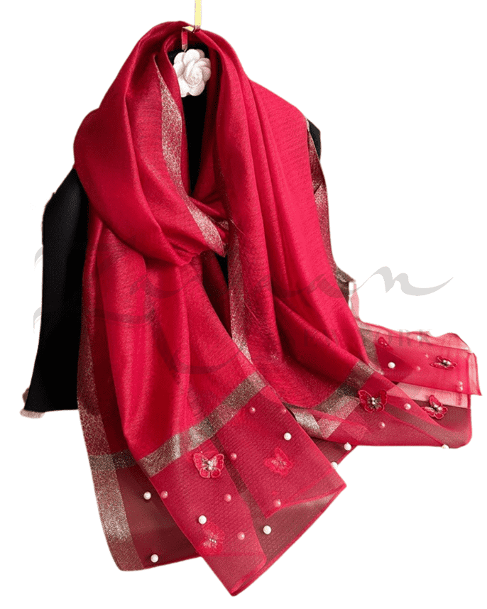 Butterfly Embroidery Beads Party Hijab