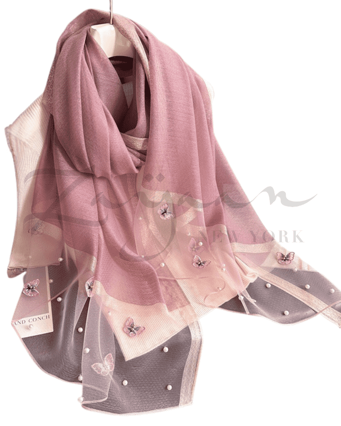 Butterfly Embroidery Beads Party Hijab