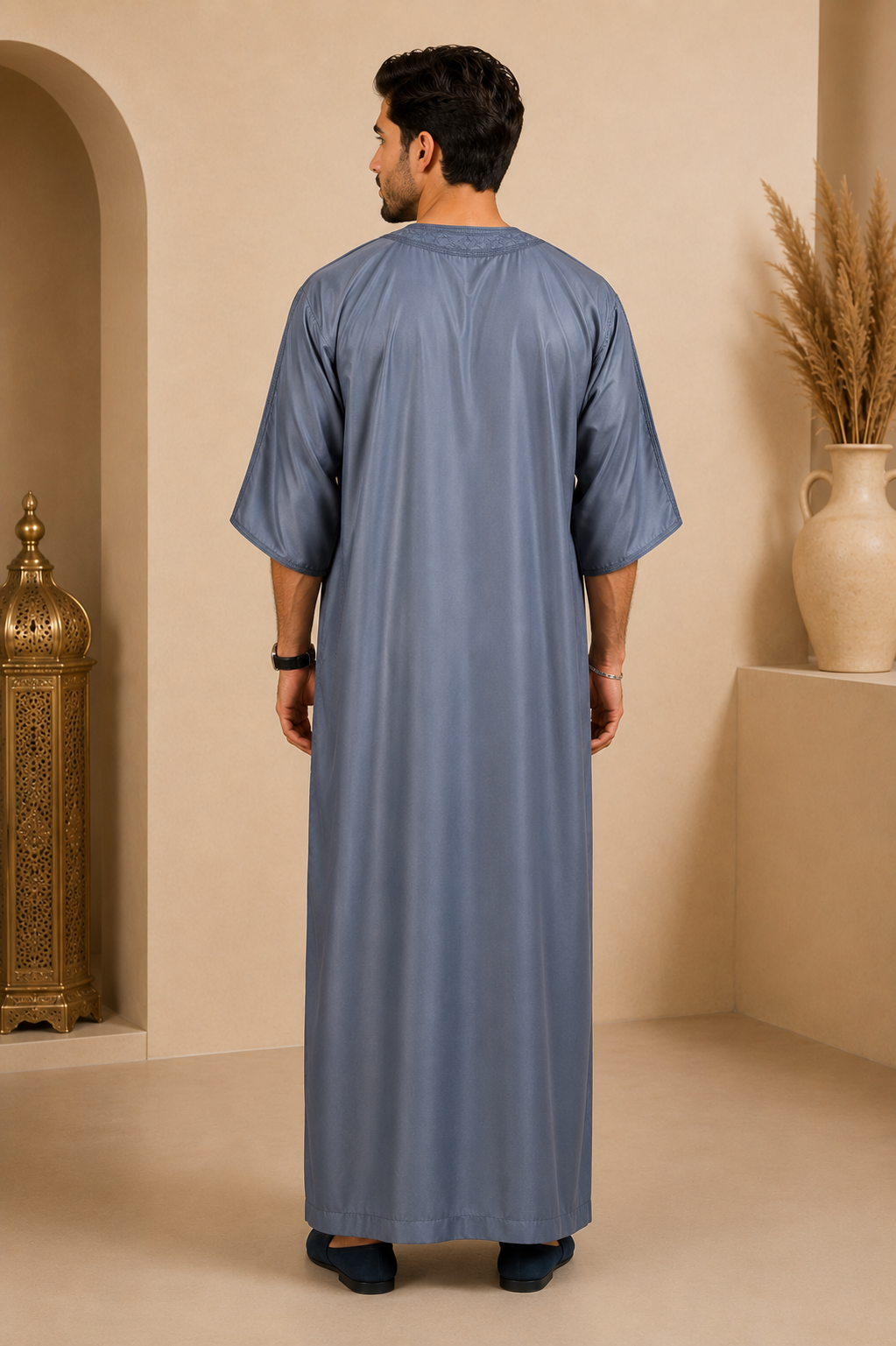 Platinum Moroccan Gandoura Double Embroidery | Slate Grey