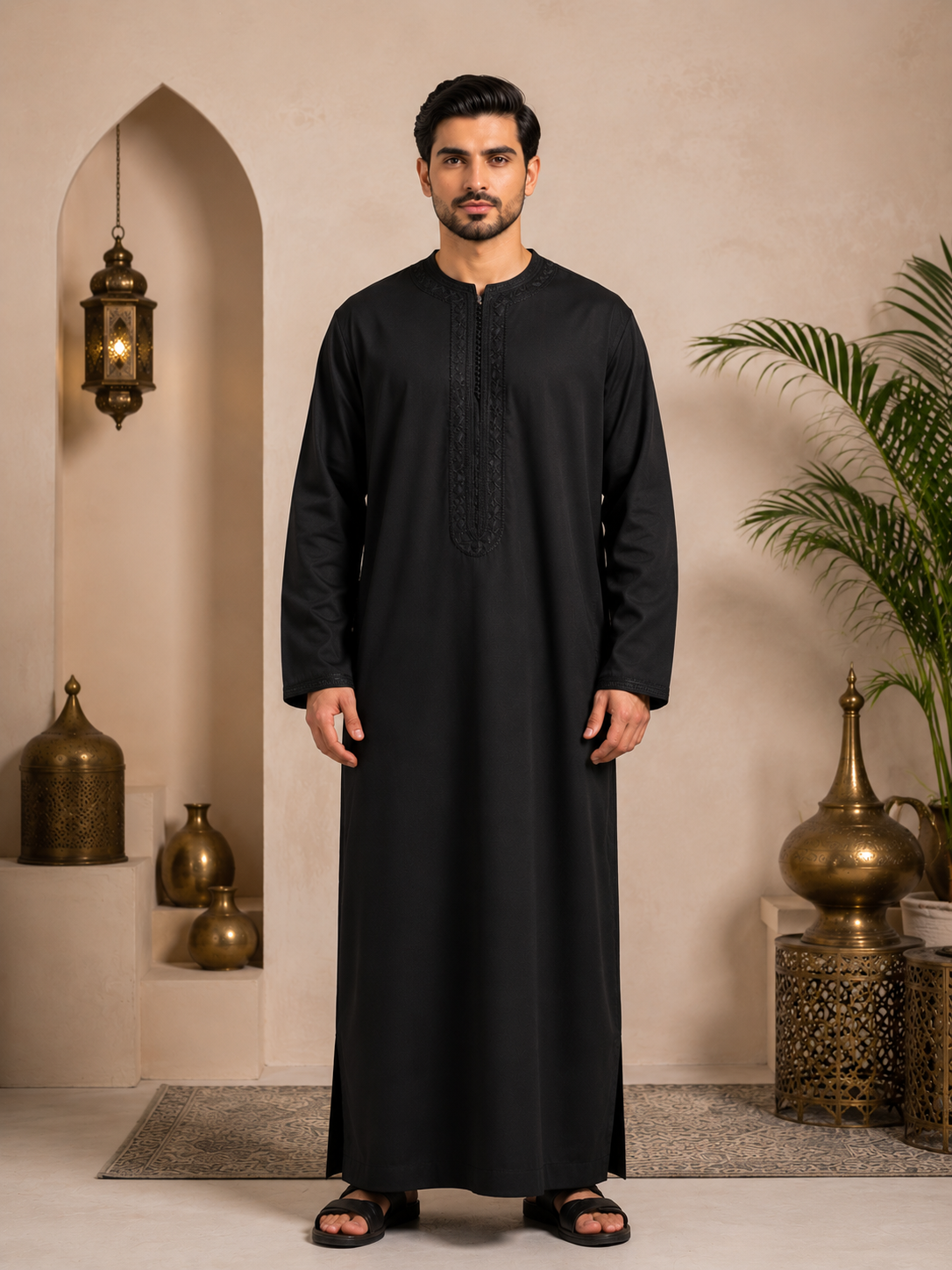 Premium Moroccan Men Caftan | Black | Adult