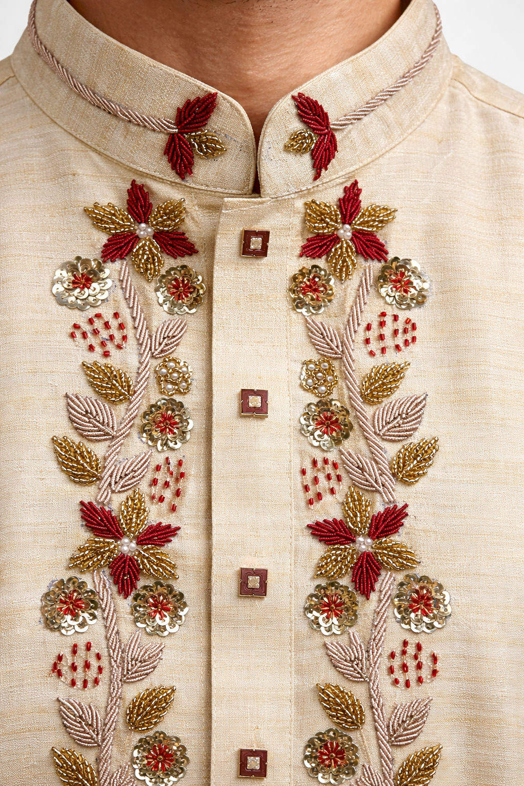 Noor-e-Zar Motka Zardosi Panjabi - Cream & Multi