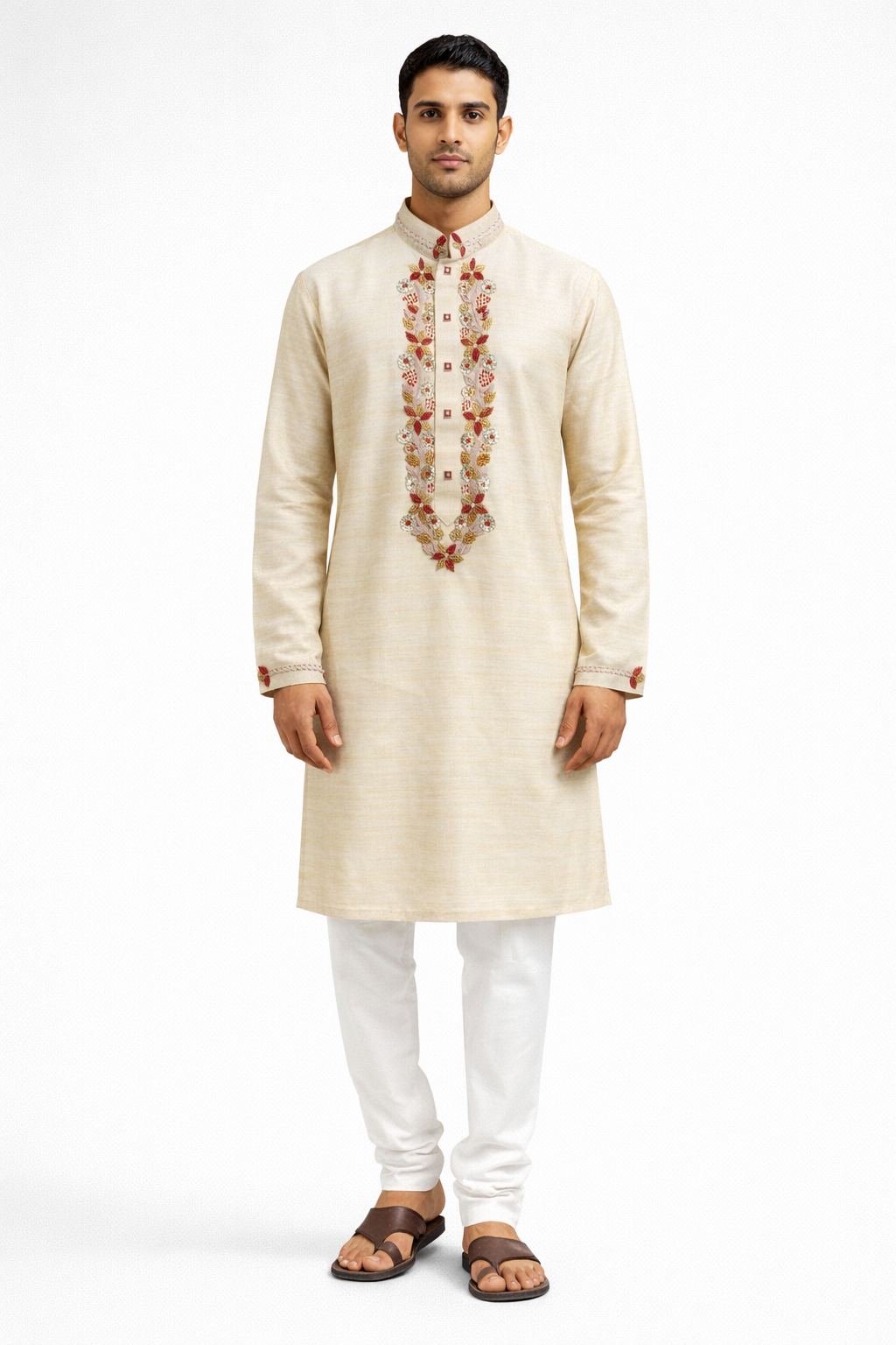 Noor-e-Zar Motka Zardosi Panjabi - Cream & Multi