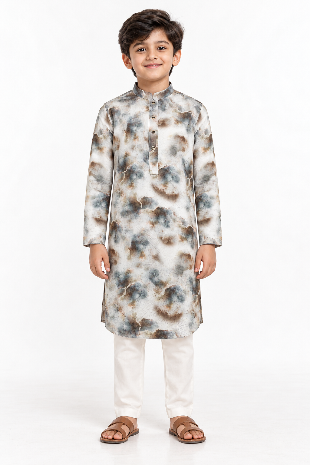 Premium Print Panjabi | Cream & Gray | Son
