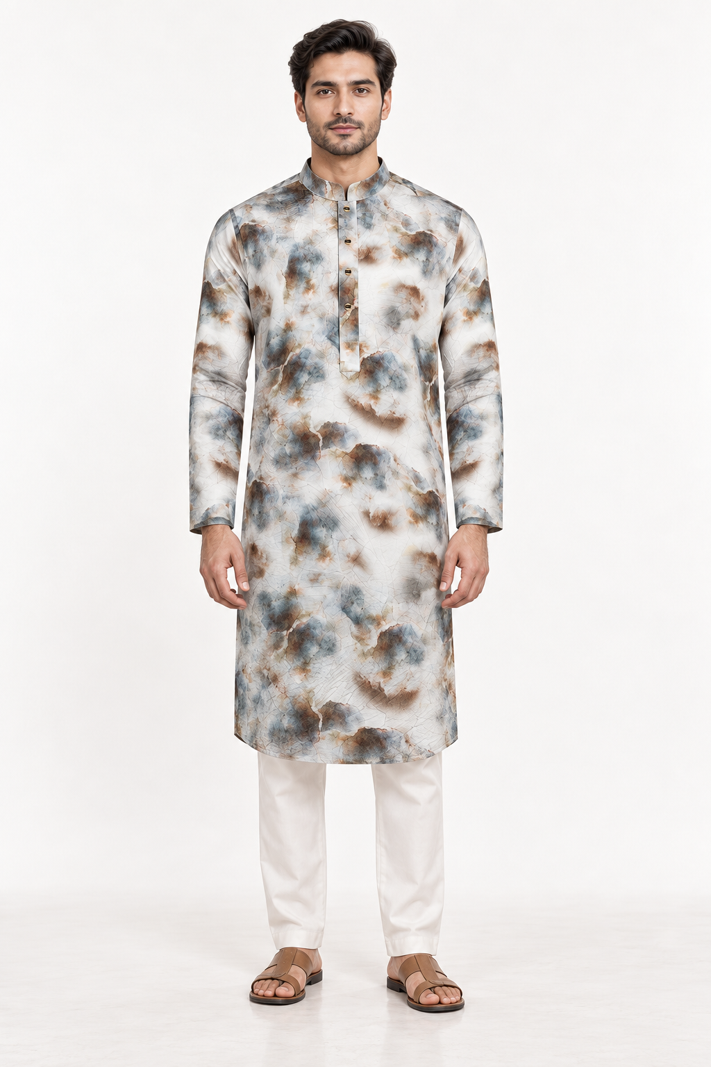 Premium Print Panjabi | Cream & Gray | Father