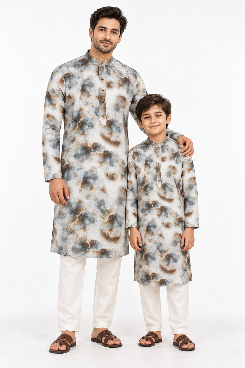 Premium Print Panjabi | Cream & Gray | Son