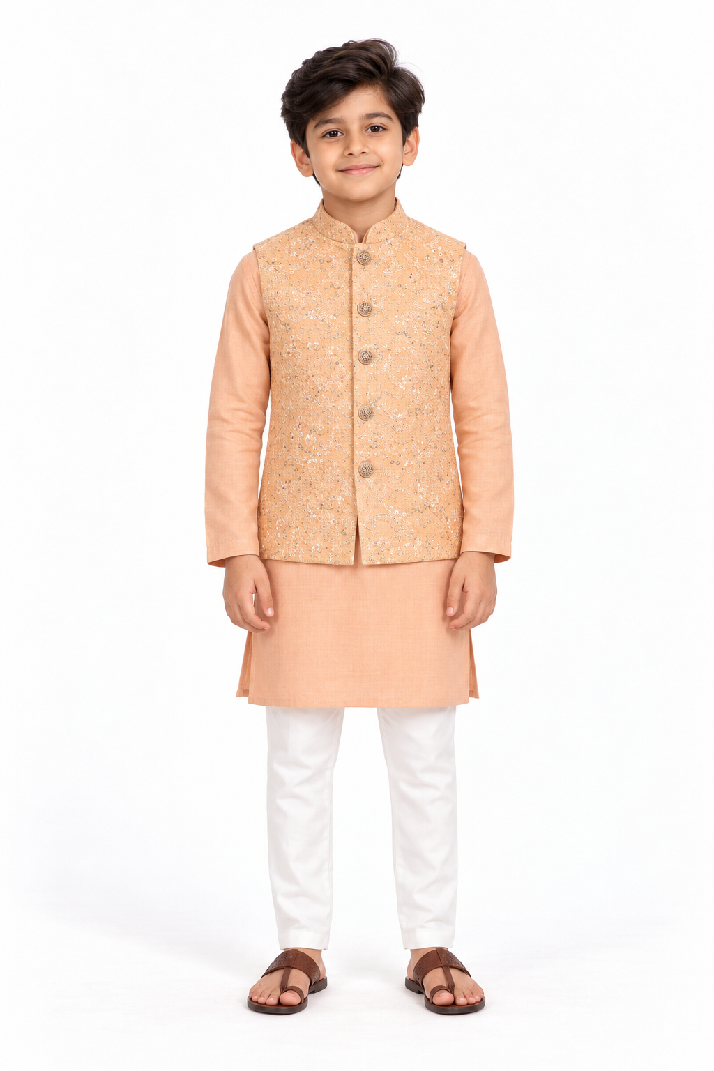 Premium Embroidery Vest | Peach| Kids
