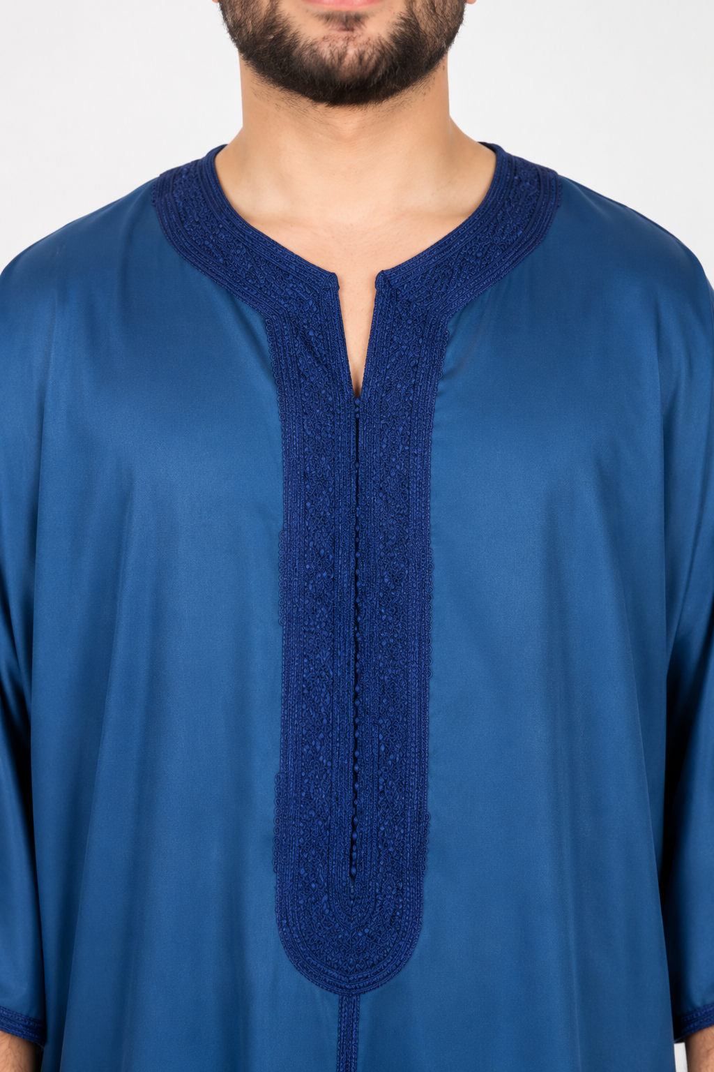 Platinum Moroccan Gandoura Double Embroidery | Navy