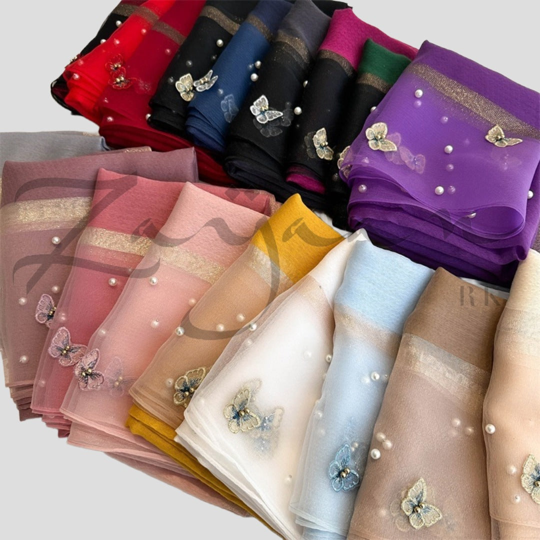 Butterfly Embroidery Beads Party Hijab
