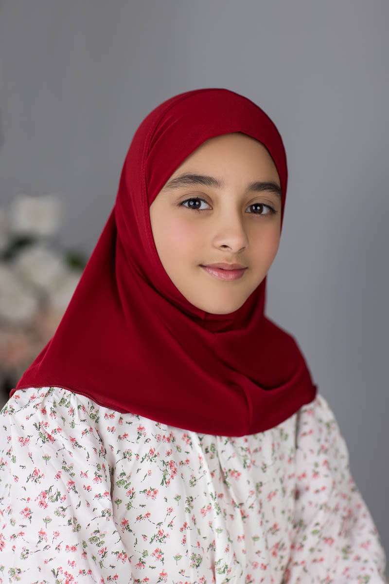 Zayaan Girl Plain Hijab - Cherry Red BIG