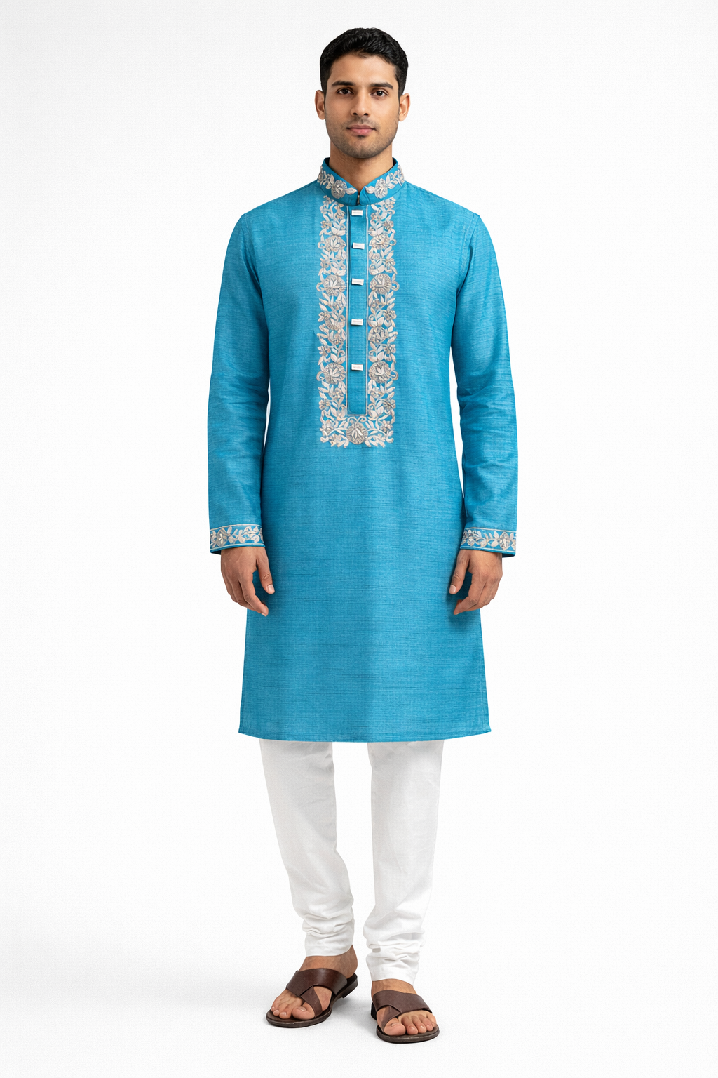 Noor-e-Zar Motka Zardosi Panjabi - Blue & Silver