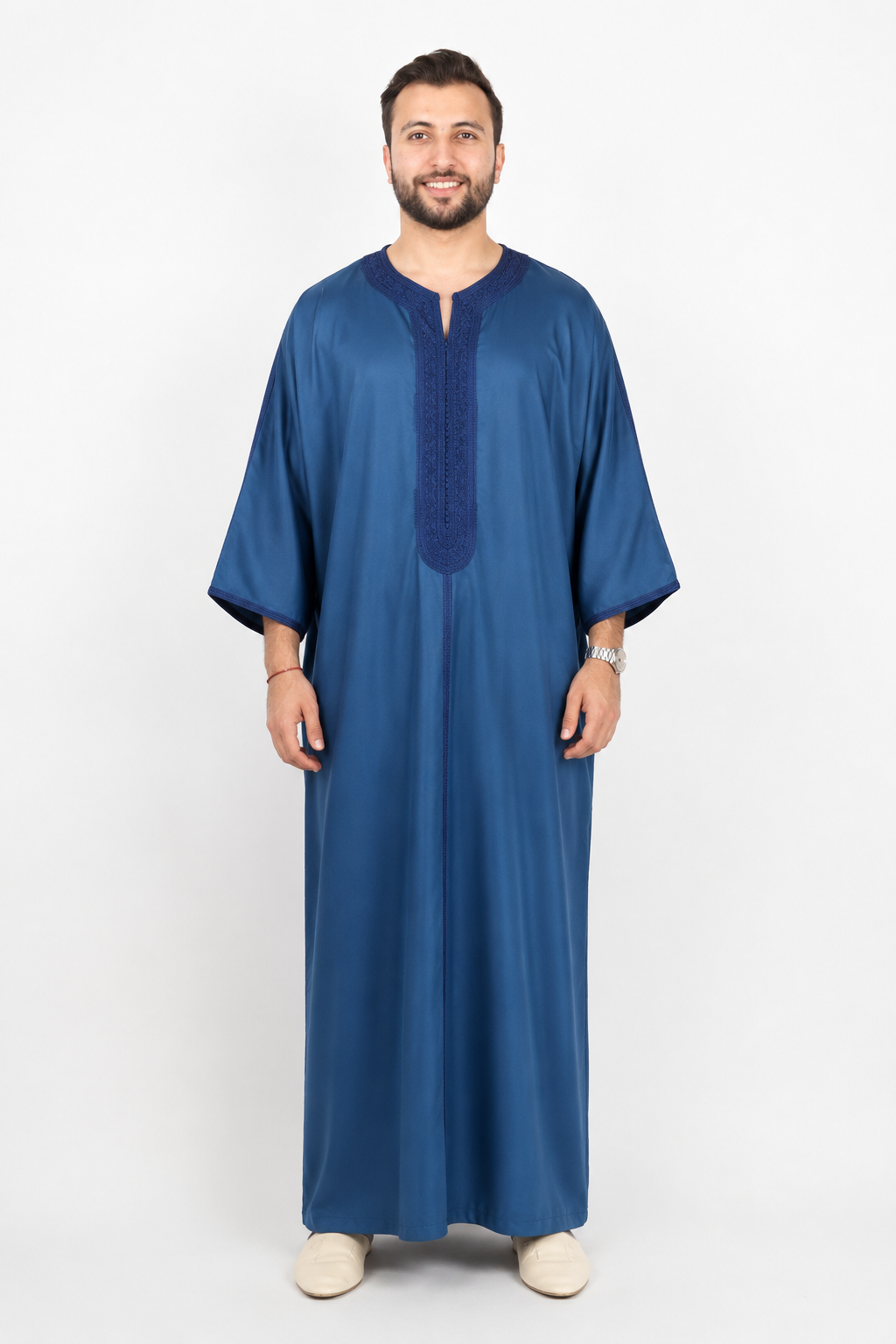 Platinum Moroccan Gandoura Double Embroidery | Navy