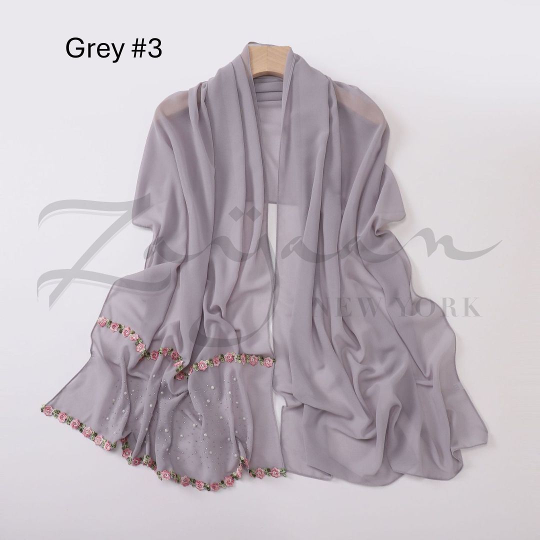 Ceramic Stone Pearl Chiffon Hijab