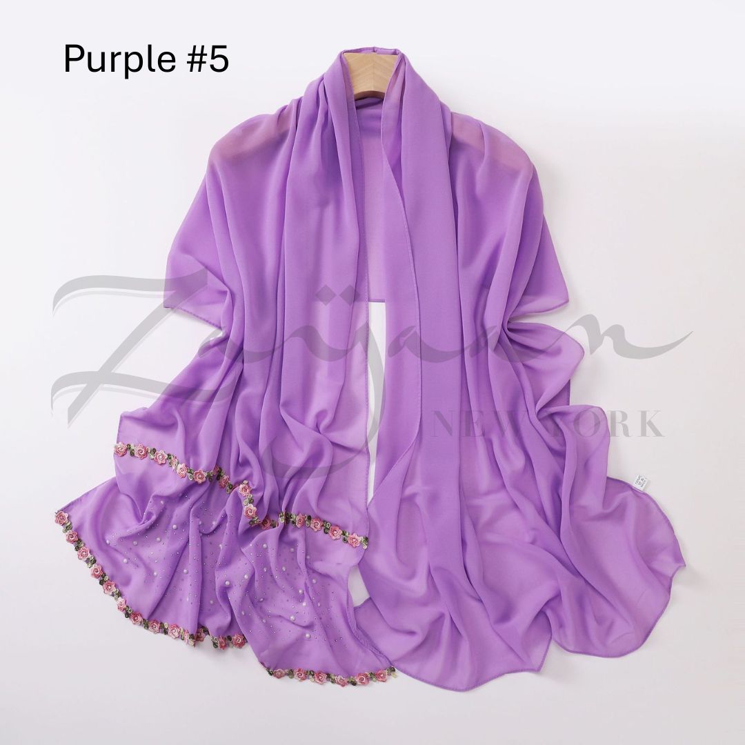 Ceramic Stone Pearl Chiffon Hijab