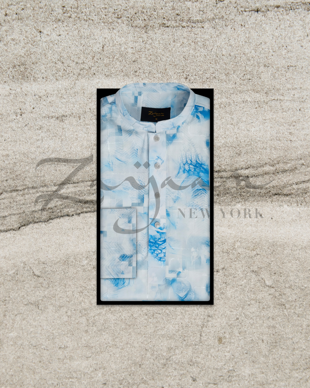 Premium Print Panjabi | Blue & White | Adult