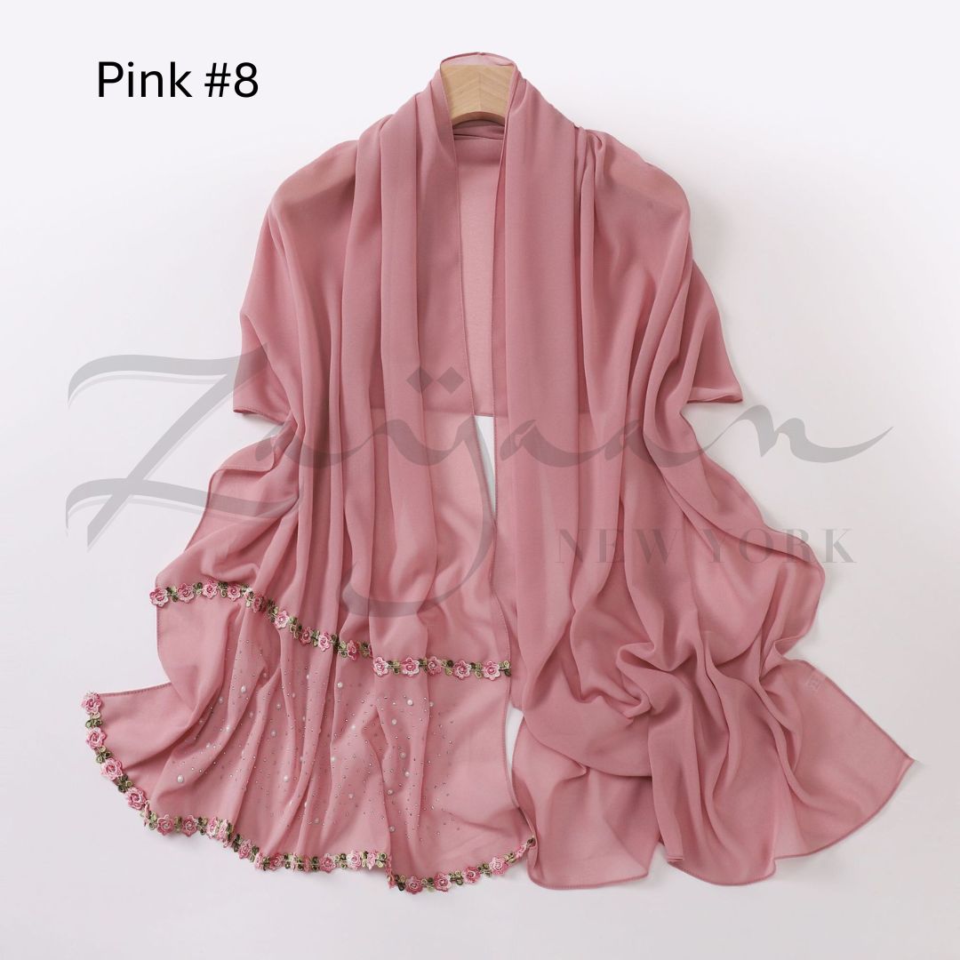 Ceramic Stone Pearl Chiffon Hijab