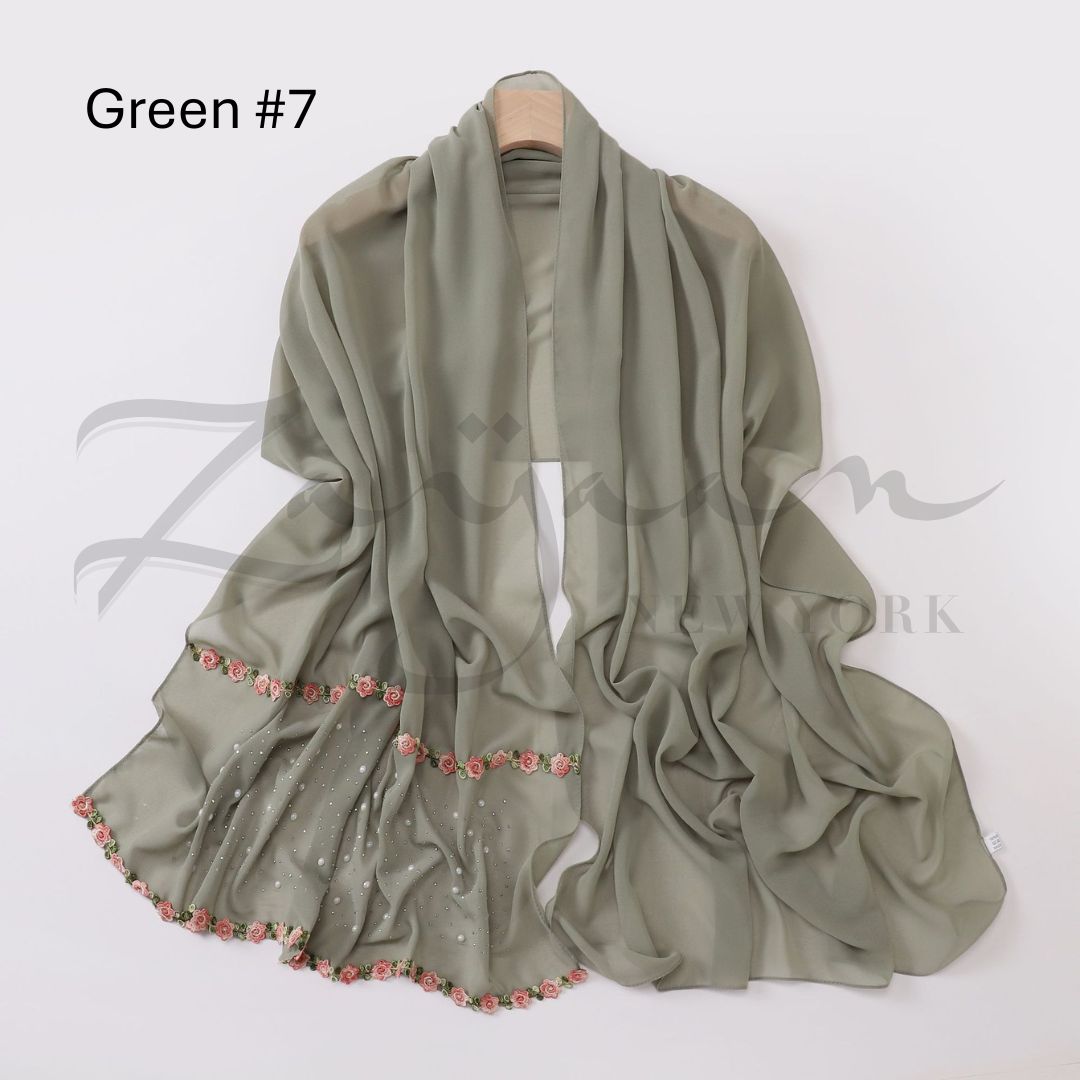 Ceramic Stone Pearl Chiffon Hijab