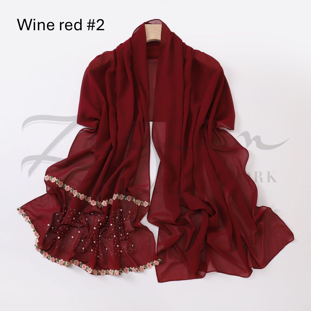 Ceramic Stone Pearl Chiffon Hijab