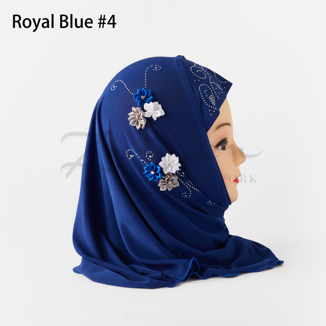 Kids Hijab w/Flower + Stone