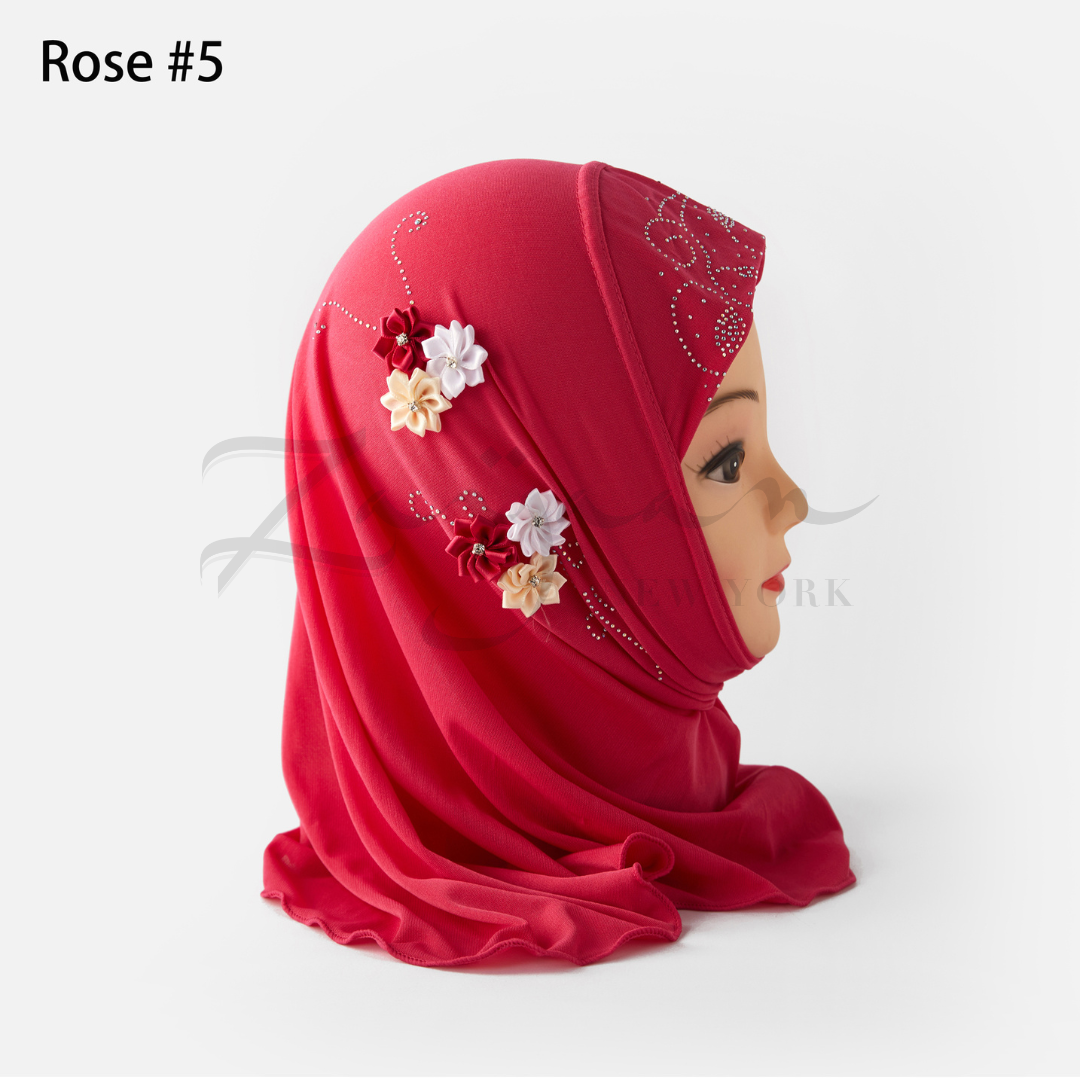 Kids Hijab w/Flower + Stone