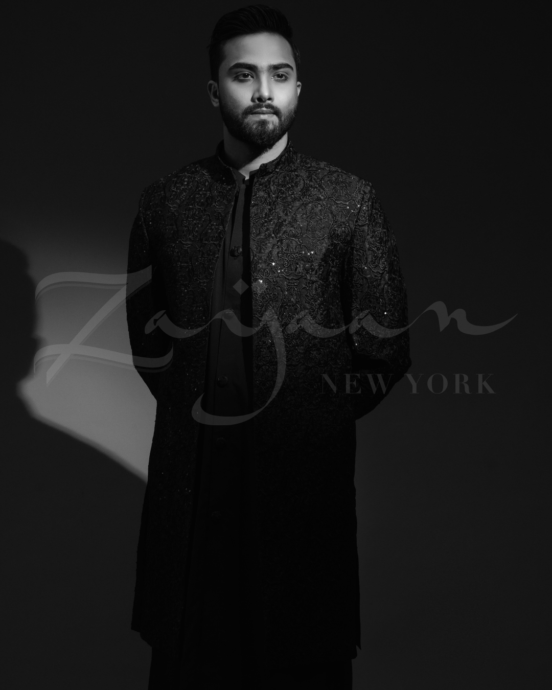 Premium Embroidered Sherwani Set | Black | Son