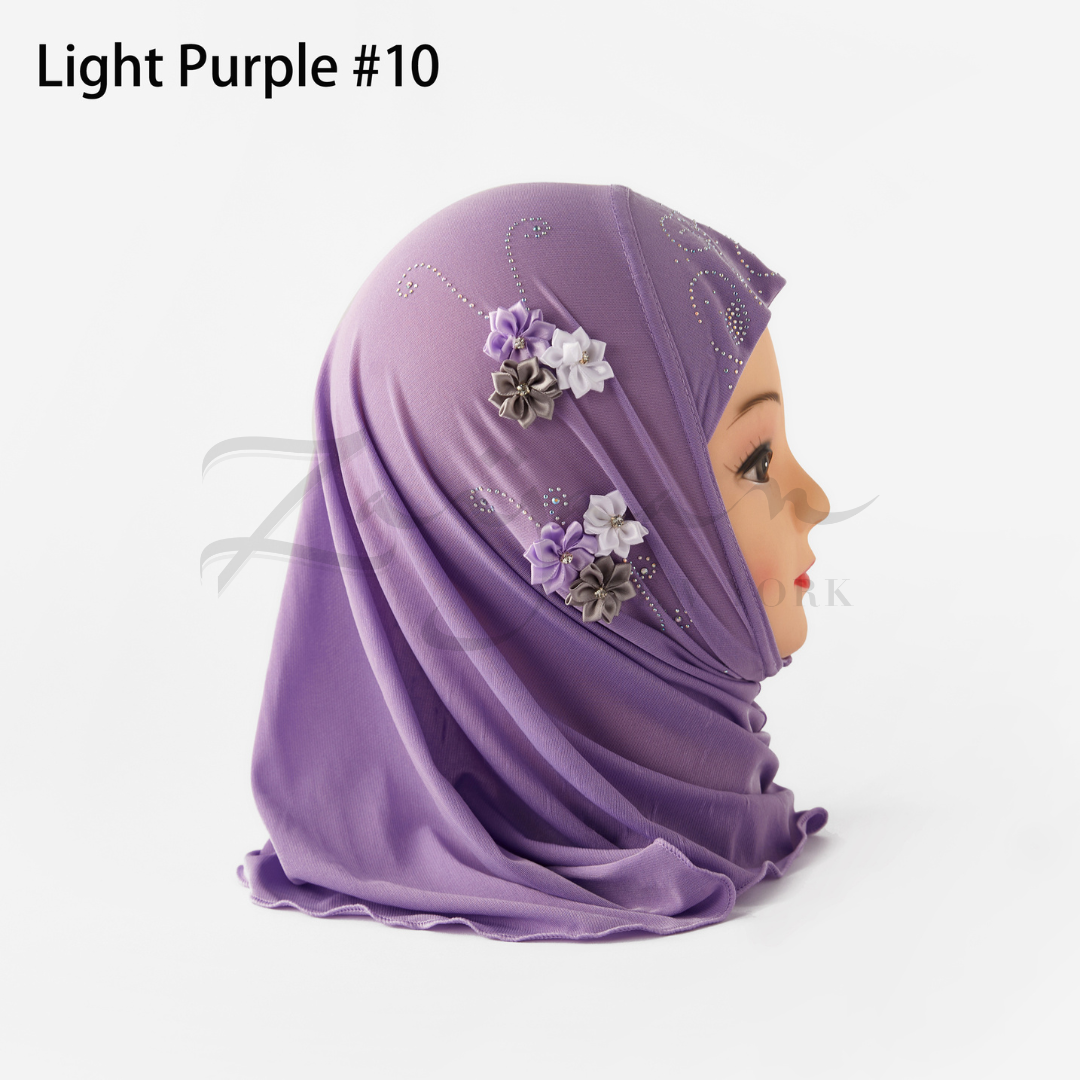 Kids Hijab w/Flower + Stone